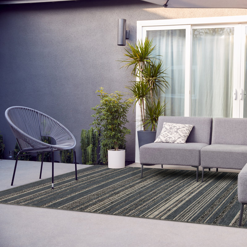 Tapis bleu/beige à tissé à plat vandeventer, Rectangle 5 pi 3 po x 7 pi 7 po