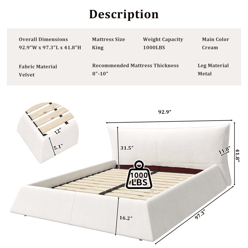 Lit-bateau tapissier Mahib, Crème
