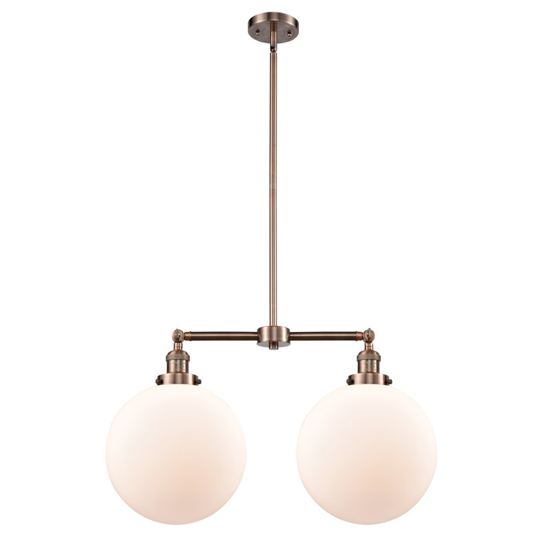 2 - Light Kitchen Island Pendant, Matte White, Antique Copper