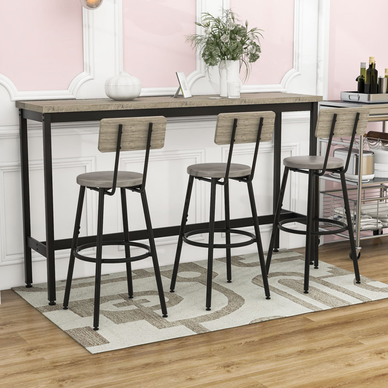 4-Piece Dining Table Set, Industrial Rectangular Table with Upholstered Chairs and Adjustable Foot Pad, Rustic Gray, Gray