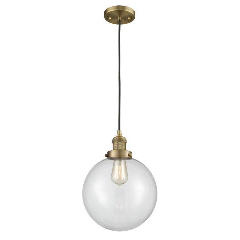 Clermont 1 - Light Single Pendant, Incandescent, Clear, Brushed Brass