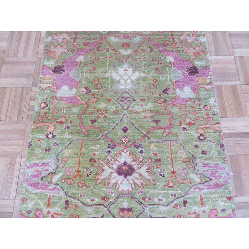 Tapis de couloir oriental turc vert noué à la main 2 pi 6 po x 9 pi 9 pi BE42267231B24B38BA5673CFDBD49BCA