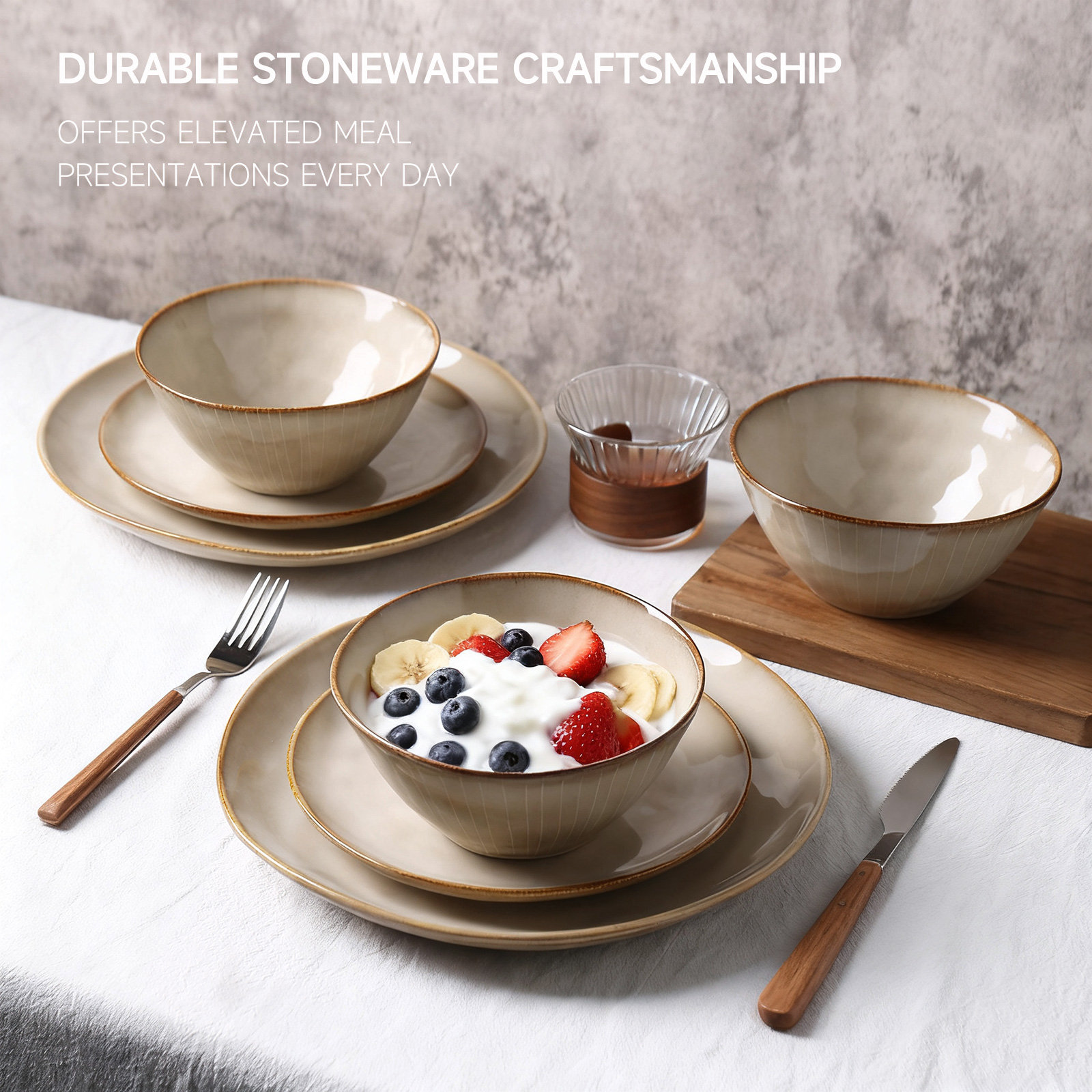  Poise 12 Piece Stoneware Dinnerware Sets ,service For 4, Brown