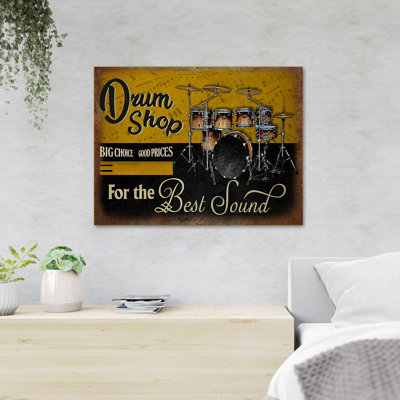 A Drum Set - Drum Shop Big Choice Good Prices For The Best Sound - 1 Piece Rectangle Graphic Art Print On Wrapped Canvas