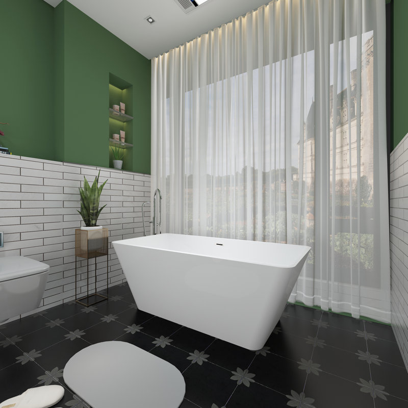 59'' x 27.5'' Freestanding Soaking Acrylic Bathtub with Overflow & Pop-up Drain