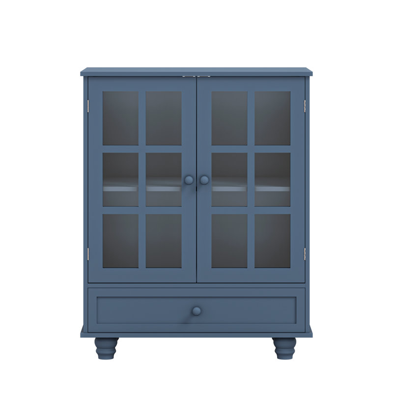 31.5" Blue Kitchen Pantry Cabinet with Glass Doors, Drawer & Adjustable Shelves, Small Food Pantry Storage Cabinet, Coffee Bar Cabinet, Buffet Cabinet for Kitchen Dining Room