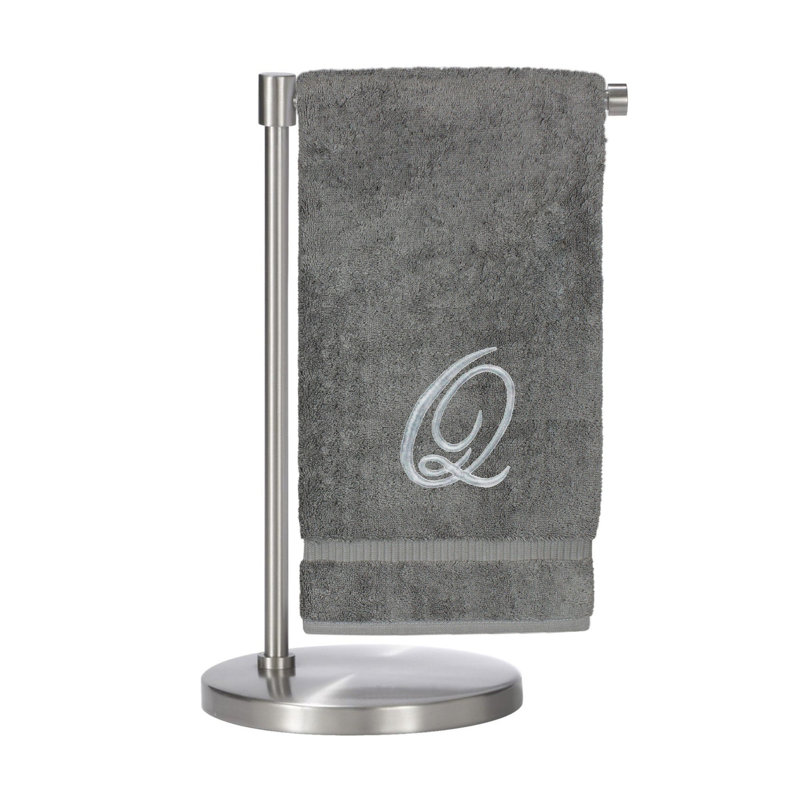 Ensemble de serviettes de bain 2 pièces 100% coton monogramme, Gris/argent, Q