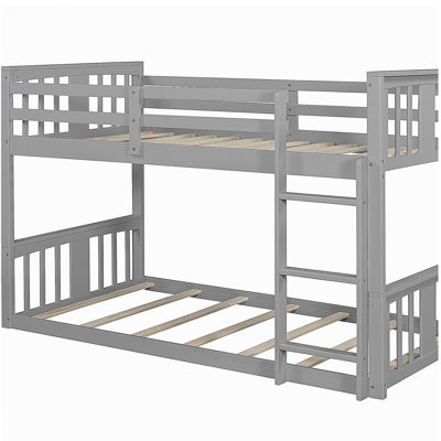 Gray double bed with ladder
