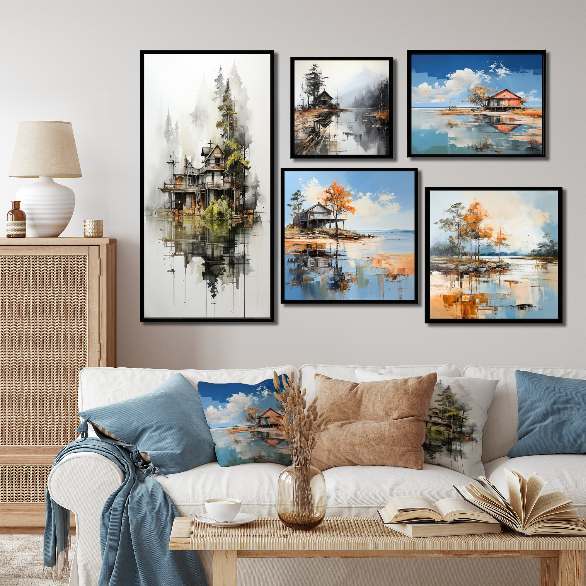 Lark Manor Minimalism Moody Lakehouse Overcast - Lake River Canvas ...