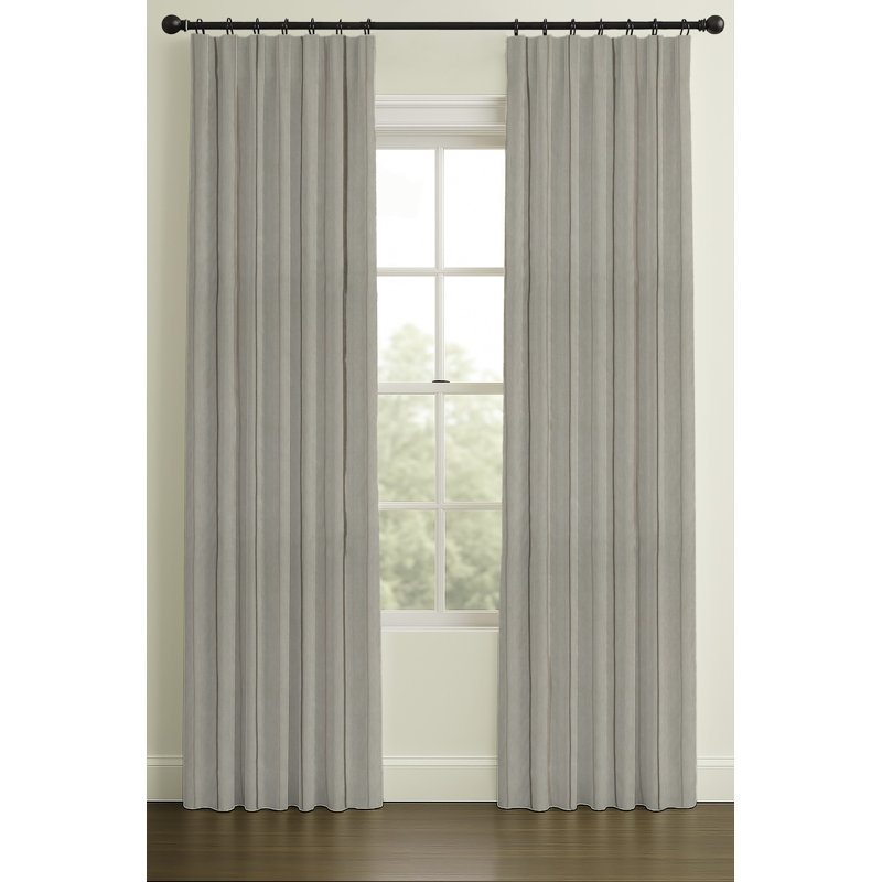 Vienne Linen Herringbone Stripe Curtain in Natural, Inverted Pleat, Single, 33" W x 132" L