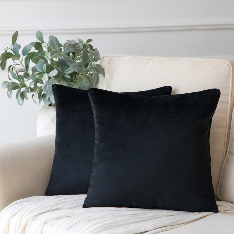Coussins décoratifs en velours, coussin décoratif uni, Bleu très foncé, Carré 18 po x 18 po, Polyester - paquet de 2