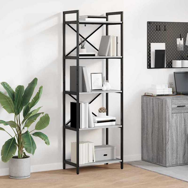 171cm H x 56cm W Steel Etagere Bookcase, Grey Sonoma