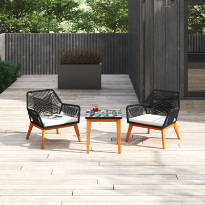 Talbott Allysen 3 Piece Wood Seating Group with Cushions and Mosaic Table by Mercury Row