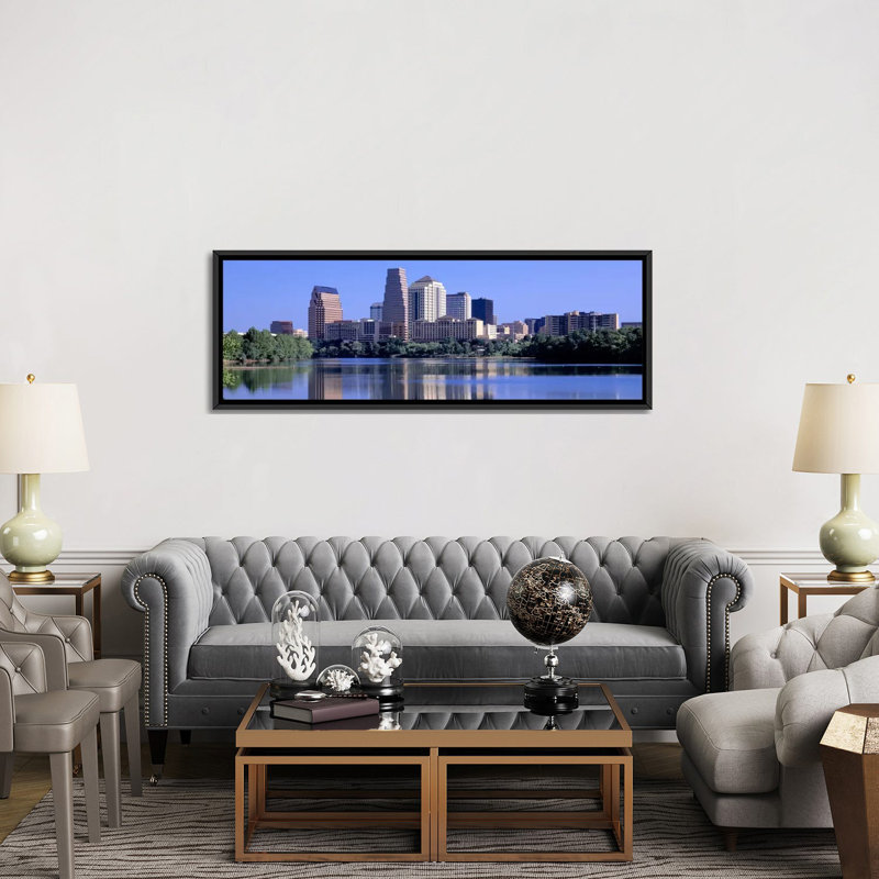 «Panoramic Austin, TX USA», reproduction de photo sur toile, H 12 po x l 36 po x P 1,5 po, Cadre noir