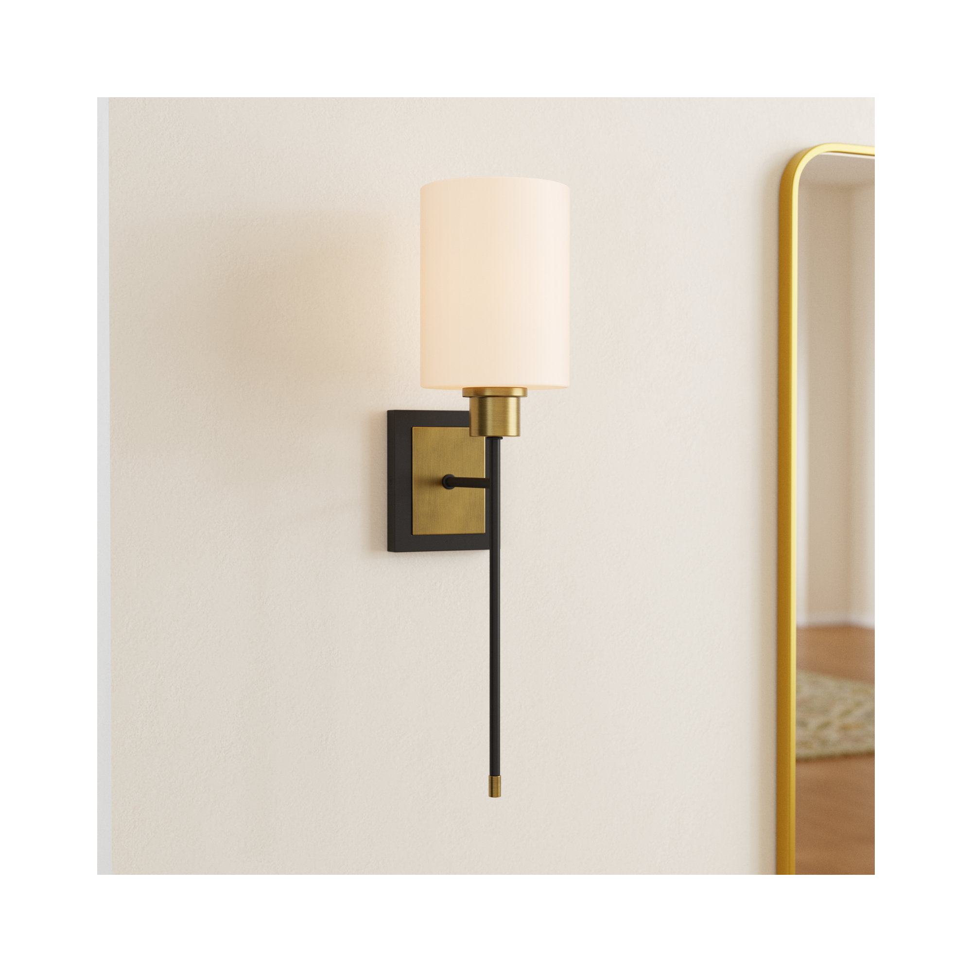 Single Light Glass Steel Dimmable Wall Sconce, Black/Brass
