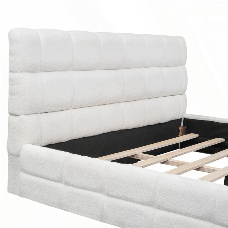 Queen Size Upholstered Platform Bed, White