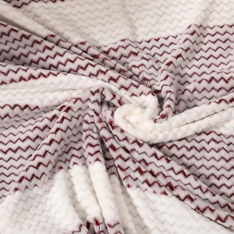 Jacquard Wave Throw Soft Warm Blanket 300 GSM Polyester Bed Sofa Large 200x240cm, Red