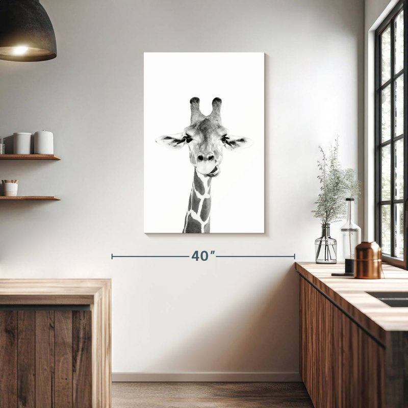 Brampt Happy Giraffe en noir et blanc, H 39 po x l 26 po