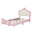 {NOUVEAU} Lit princesse simple avec tête de lit couronne, lit plateforme tapissier en polyuréthane, cadre de lit simple avec poche de rangement pour enfant, aucune boîte à ressorts nécessaire, assemblage facile, rose