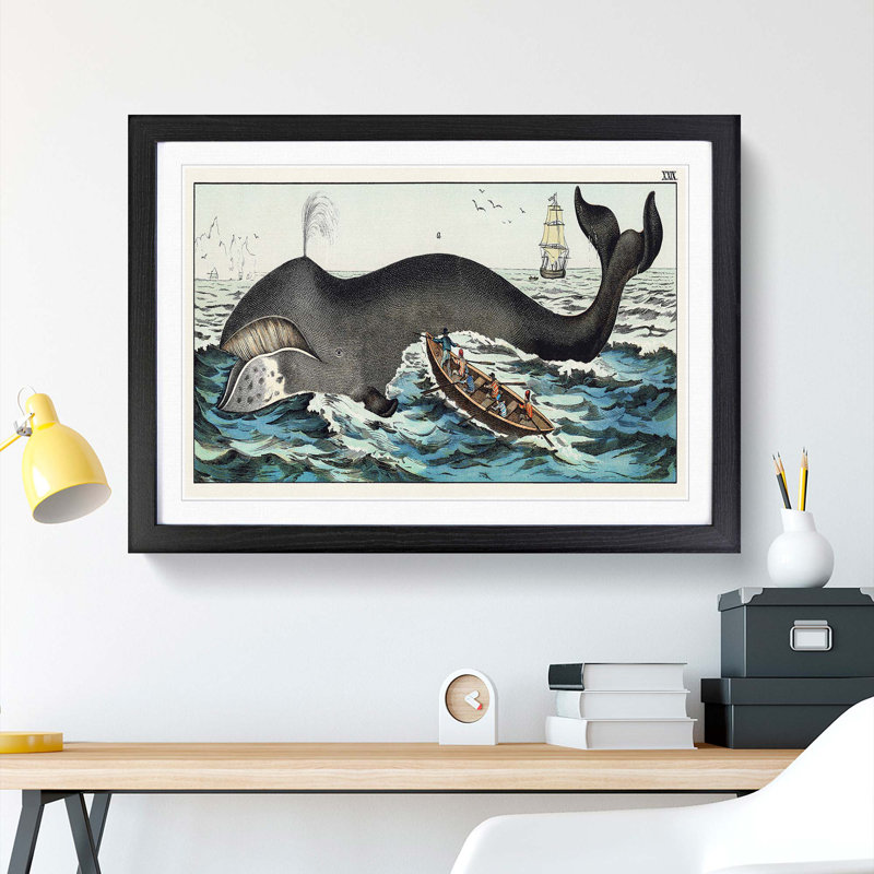 Hunting a Whale - Framed Print, 27cm H x 36cm W x 2cm D, Black Framed