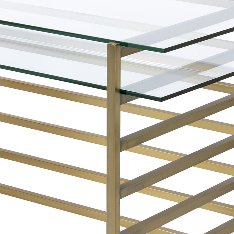 Bureau Shona avec plateau en verre transparent et finition or antique