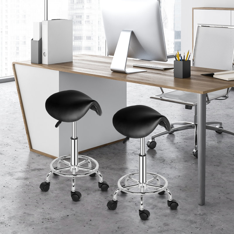 Adjustable Height Ergonomic Lab Stool with Wheels, Black