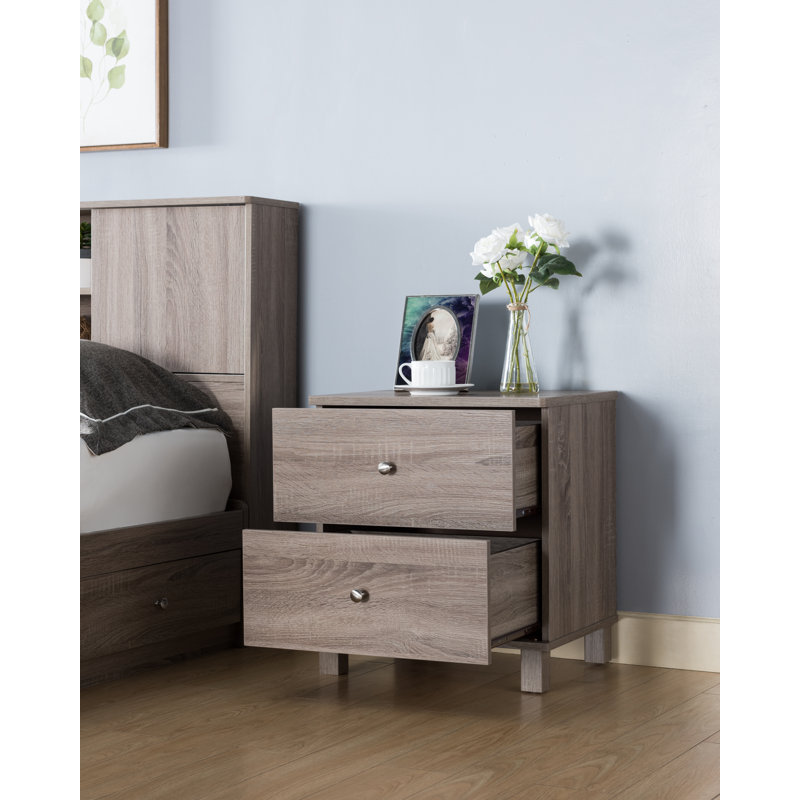 Table de chevet à 2 tiroirs Advait, Taupe foncé