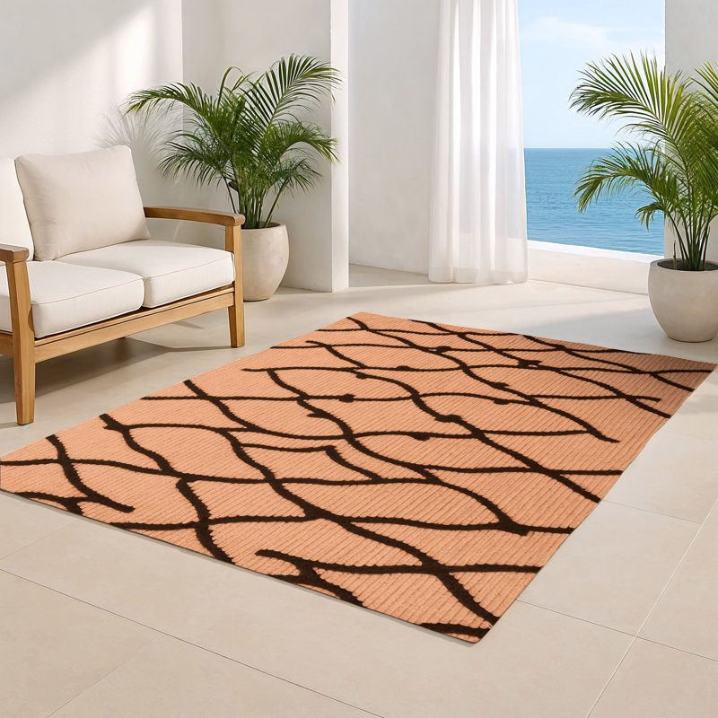 Trellis Orange Indoor and Outdoor Area Rug, Rectangle 2' x 3'
