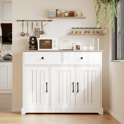Kitchen Storage Cabinet, Large Sideboard Buffet Cabinet with Drawers, Modern Farmhouse Coffee Bar Station with Adjustable Shelves and Doors, Floor Sideboard Buffet for Living Dining Room