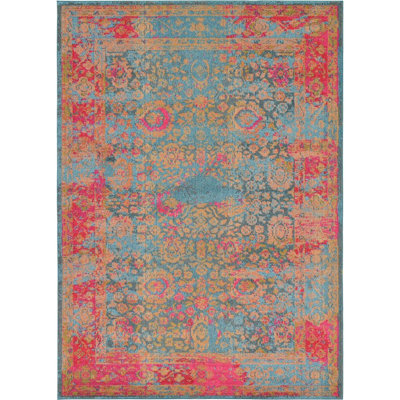 Tapis de style oriental bleu / rouge / jaune Alfreda