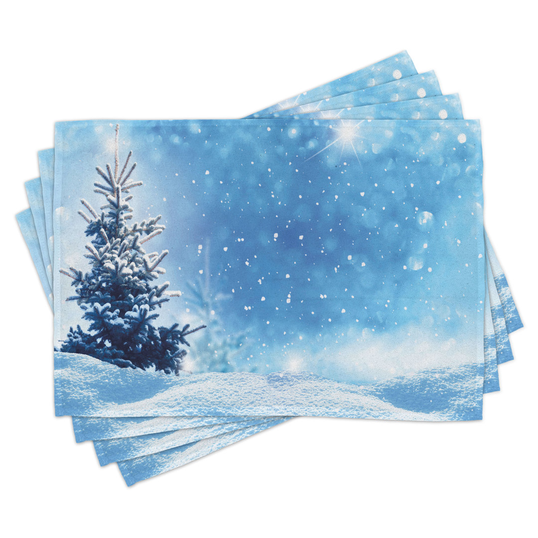 Platzdeckchen 4er Set, Frozen Pine Snowflakes, Blau Weiß