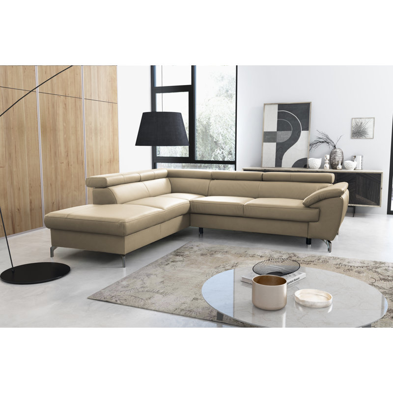 Brookhurst Leather Corner Sofabed, Beige, Left Hand Facing