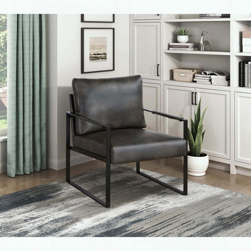 Chaise d'appoint en similicuir avec structure en métal exposée (gris foncé), Gris foncé