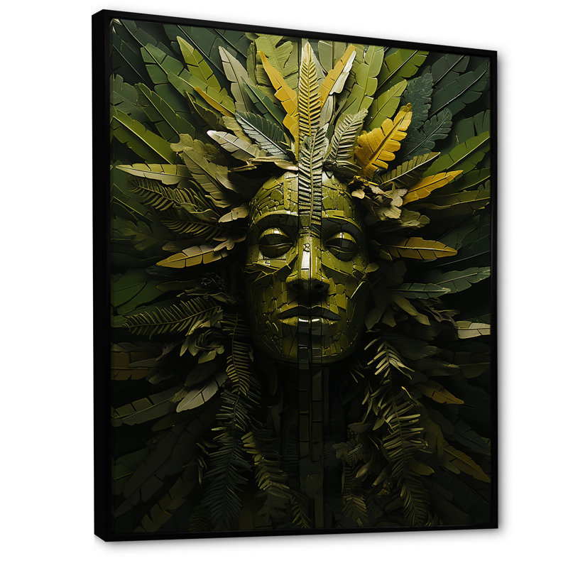 Masque de forêt tribal moderne I - impression, Cadre flottant noir, H 32 po x l 24 po x P 1 po