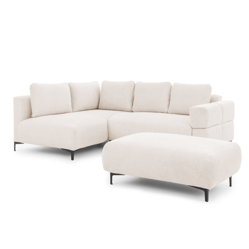 Footstool Cardea In A Design, Made Of Soft Textured Fabric With High Seating Comfort, Cream
