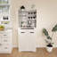 Buffet avec huche, buffet de cuisine moderne avec 2 tiroirs et portes de grange, armoire de salon