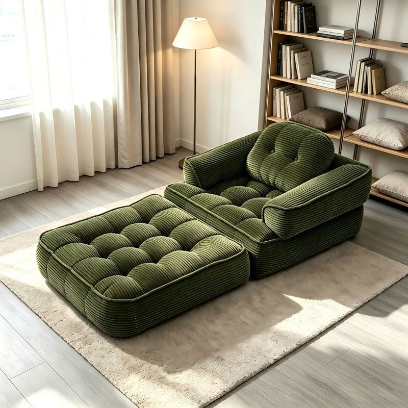Canapé-lit pliable en velours côtelé 2-en-1 avec coussins et accoudoirs - Canapé-lit portatif convertible pour n'importe quelle pièce, vert