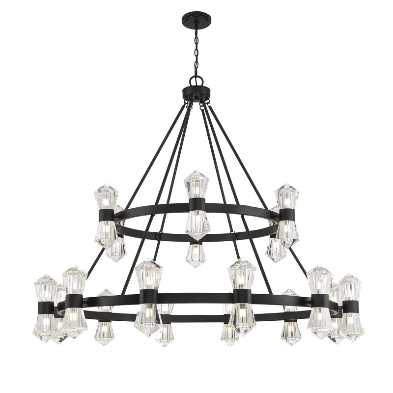 Modern Matte Black 36-Light Crystal Empire Chandelier