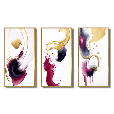 " Intensity of Peace Magenta And Gold Series I " 3 Piece Art Set