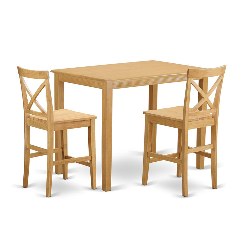 Ensemble 3 pièces pour petits espaces comprenant une table de salle à manger rectangulaire et 2 chaises rembourrées en tissu de lin, chêne