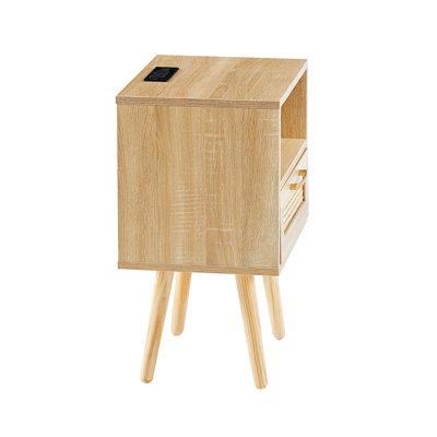 Okawville Rattan Nightstand with Drawer Bed Side Table Modern Nightstand Bedroom End Tables