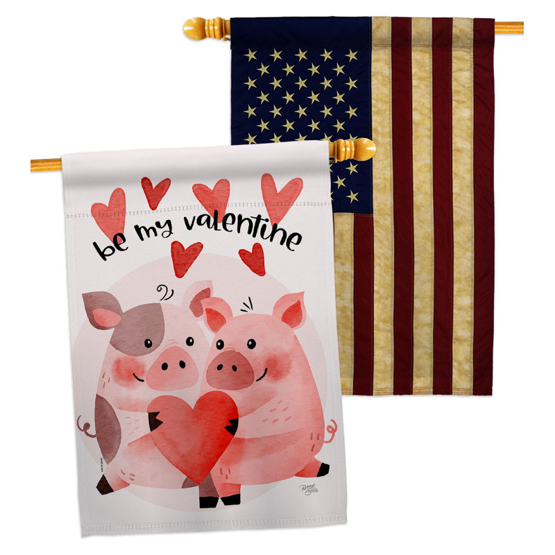 Drapeau de maison 40 x 28 po Valentines Piggy
