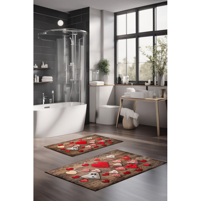 Eakly Luxury Bathmat Set (2 Pieces), 100% Polyester, 16.0 x 23.6 inches & 23.6 x 39.4 inches | Non-Slip Antibacterial Design, 0.3 in Pile Height | Machine Washable, Durable & Easy to Clean | Ideal for Bathroom Décor