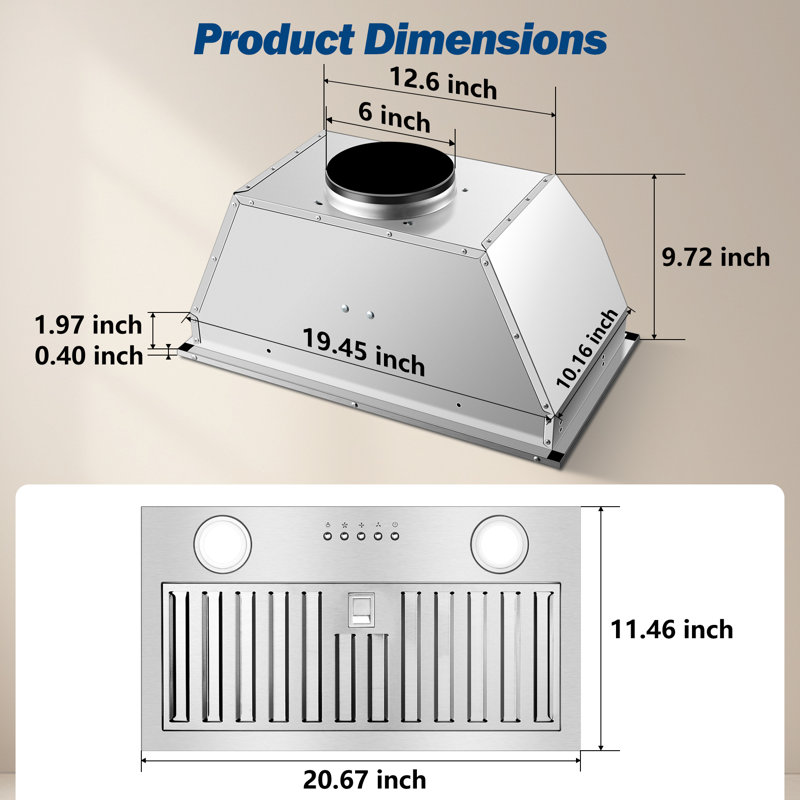 20" 600 CFM Convertible Insert Range Hood in Silver
