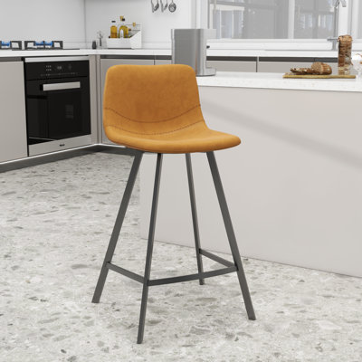 Voshon 35” Leather Counter Stool Padded Seat Stainless Steel Base And Footrest