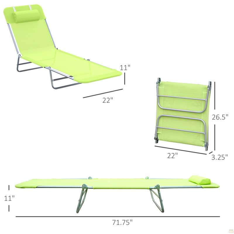Lounger Folding Chaise Lounge Pool Chairs, Silver, Green