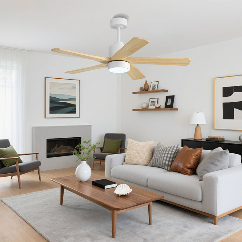 Ventilateur de plafond standard à DEL à 5 pales Athanafis avec télécommande et ensemble d'éclairage inclus, Blanc, 48''