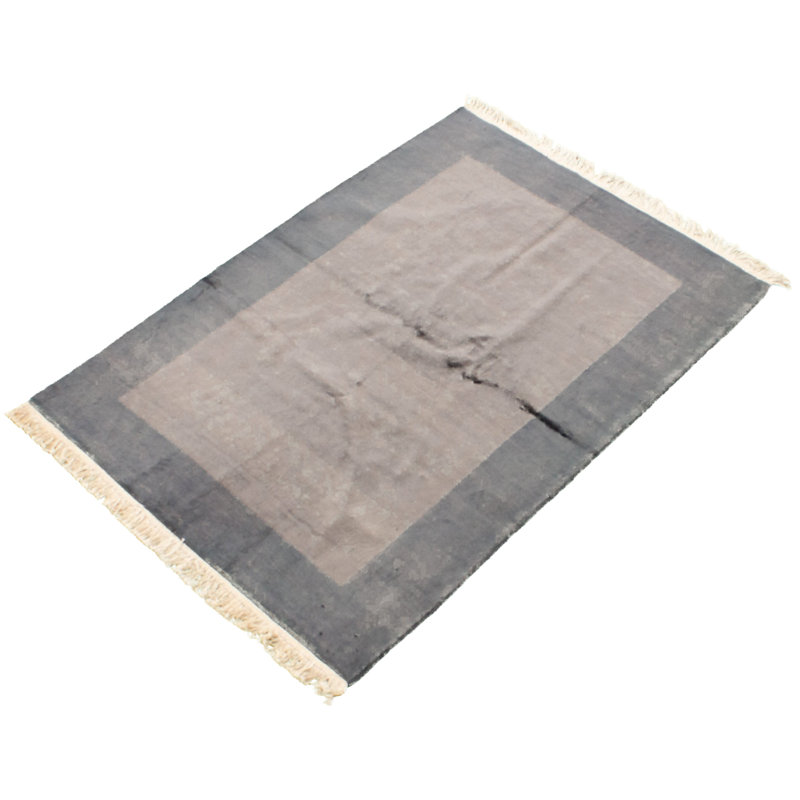 Tapis décoratif gris en laine de conception unique 4 pi x 5 pi 11 po noué à la main New Age
