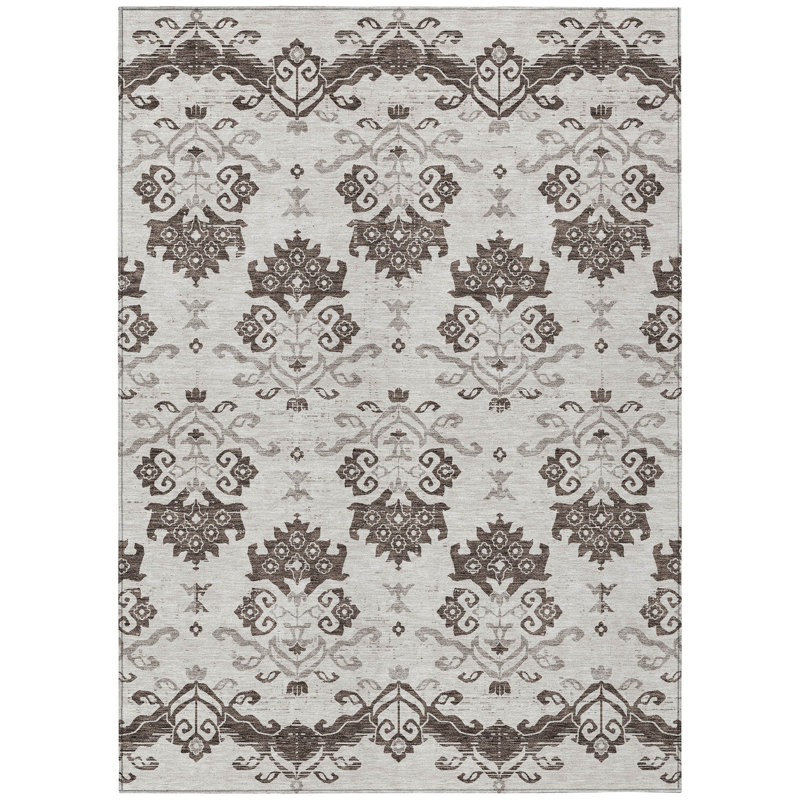 3' X 5' Chocolate Taupe And Beige Oriental Washable Indoor Outdoor Area Rug