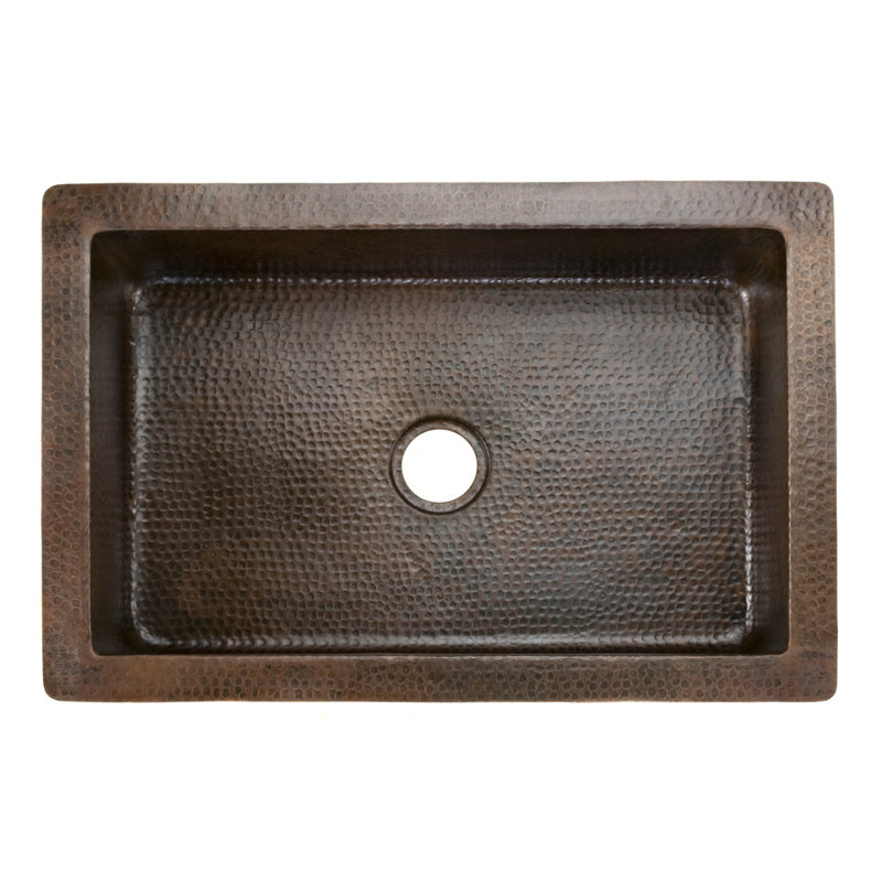 33" Hammered Copper Apron Front Single Basin Kitchen Sink w/ Scroll Design